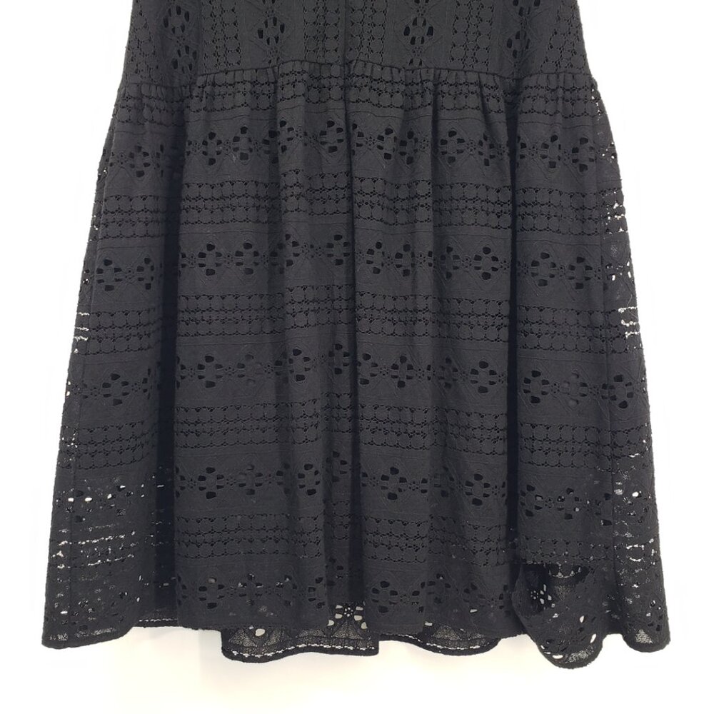 3/$25 LOFT Eyelet Lace Mini Dress 4 Fit and Flare Floune Ruffle Cotton Black - Picture 9 of 10